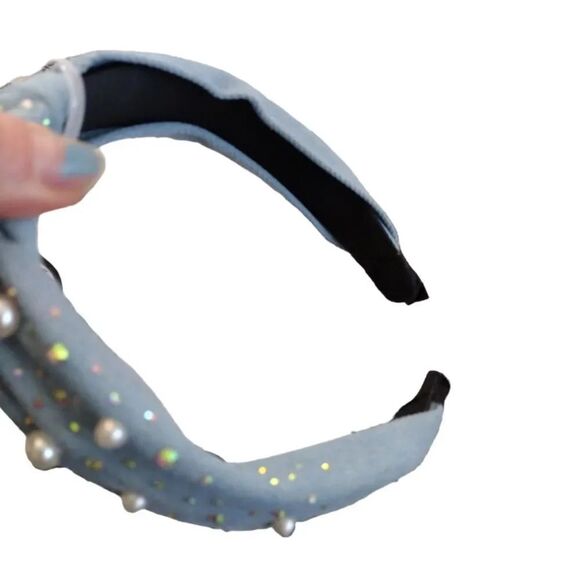 Gem Bella Light Blue Denim Embellished Top Knot Headband NWT - Picture 10 of 11